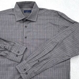 Toscano Mens Button Down Shirt Large Grey Textured Long Sleeve Cotton